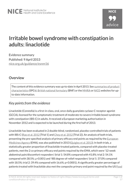 Irritable Bowel Syndrome with Constipation in Adults: Linaclotide