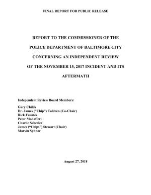 Report to the Commissioner of the Police Department Of