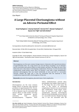 A Large Placental Chorioangioma Without an Adverse Perinatal Effect