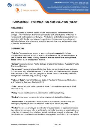 Harassment, Victimisation and Bullying Policy