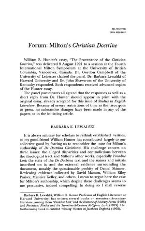 Forum: Milton's Christian Doctrine