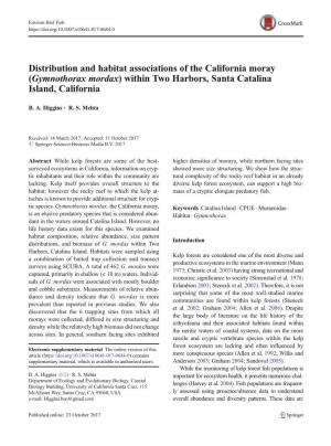 Distribution and Habitat Associations of the California Moray (Gymnothorax Mordax) Within Two Harbors, Santa Catalina Island, California