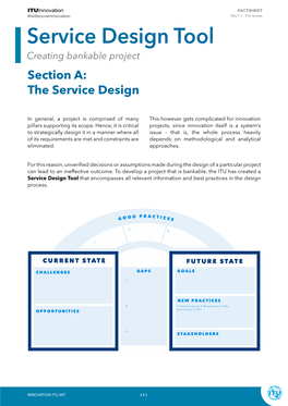 Service Design Tool Creating Bankable Project Section A: the Service Design