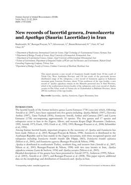 New Records of Lacertid Genera, Iranolacerta and Apathya (Sauria: Lacertidae) in Iran