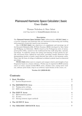 Plainsound Harmonic Space Calculator | Basic User Guide