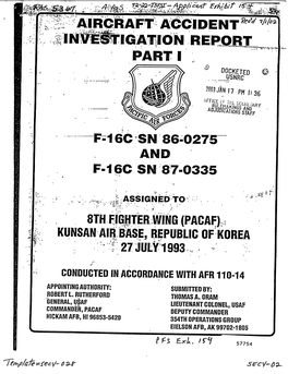 Report of F-16 Accident Which Occurred on 07/27/93