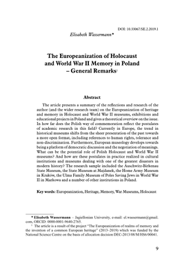 The Europeanization of Holocaust and World War II Memory in Poland – General Remarks1