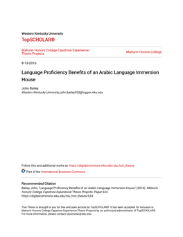 Language Proficiency Benefits of an Arabic Language Immersion House
