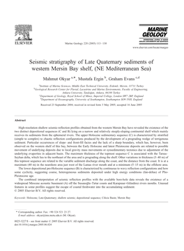 Seismic Stratigraphy of Late Quaternary Sediments of Western Mersin Bay Shelf, (NE Mediterranean Sea)