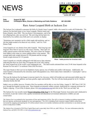 Rare Amur Leopard Birth at Jackson Zoo
