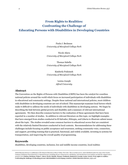 From Rights to Realities: Confronting the Challenge of Educating Persons with Disabilities in Developing Countries