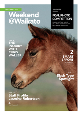 14 SEPTEMBER, 2018 ISSUE #372 Weekend FOAL PHOTO COMPETITION Breeders with Tivaci Foals Will @Waikato Get a Chance to Win a Tivaci Prize Pack Valued at Over $23,000
