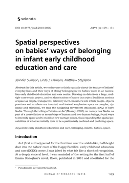 Spatial Perspectives on Babies' Ways of Belonging in Infant Early
