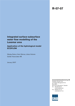 Integrated Surface-Subsurface Water Flow Modelling of the Laxemar Area Application of the Hydrological Model ECOFLOW