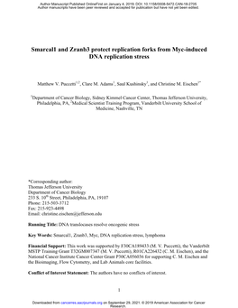 Smarcal1 and Zranb3 Protect Replication Forks from Myc-Induced DNA Replication Stress