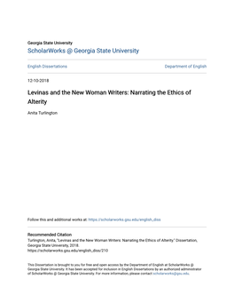 Levinas and the New Woman Writers: Narrating the Ethics of Alterity