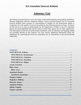 Attorney List, Kolkata Consular District