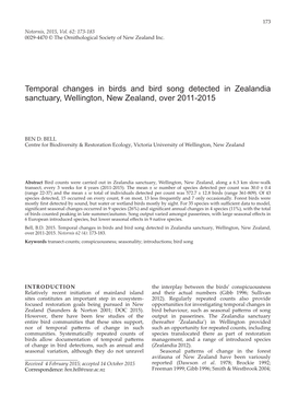 Temporal Changes in Birds and Bird Song Detected in Zealandia Sanctuary, Wellington, New Zealand, Over 2011-2015