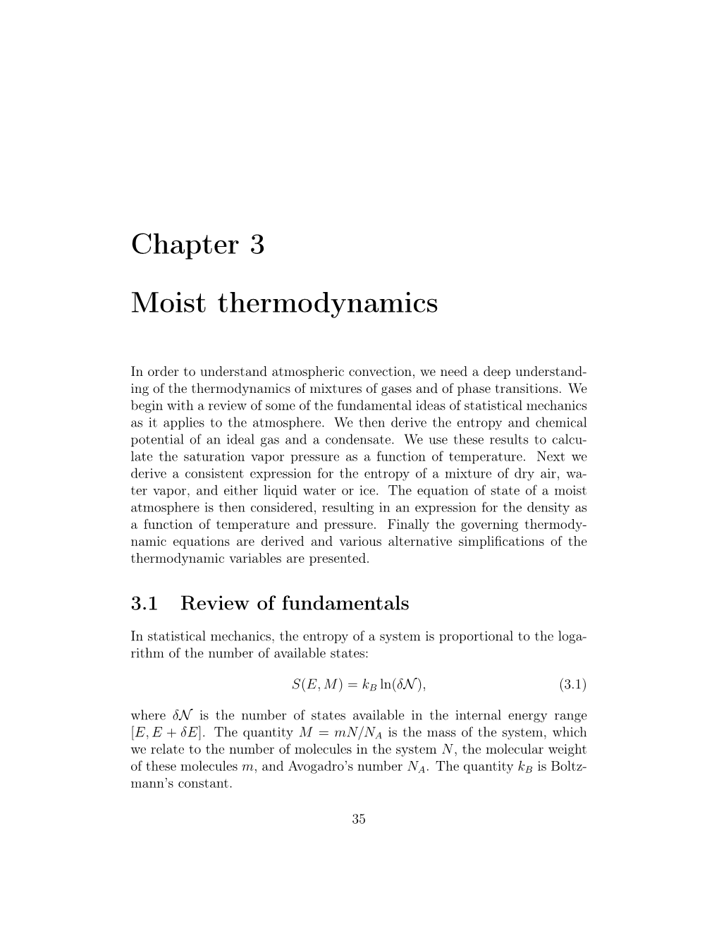 Chapter 3 Moist Thermodynamics