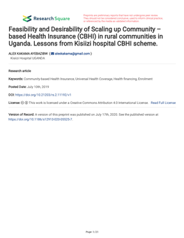 Feasibility and Desirability of Scaling up Community – Based Health Insurance (CBHI) in Rural Communities in Uganda