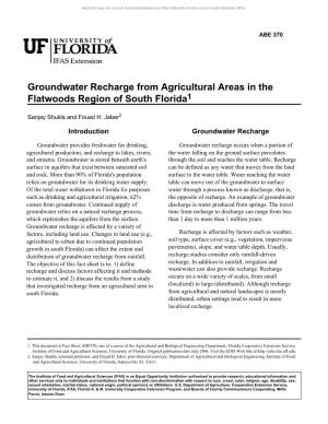 Groundwater Recharge from Agricultural Areas in the Flatwoods Region of South Florida1