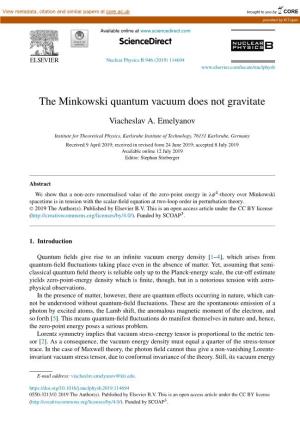 The Minkowski Quantum Vacuum Does Not Gravitate
