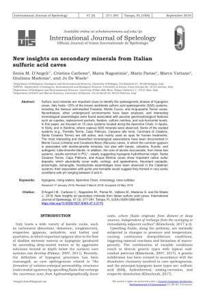 New Insights on Secondary Minerals from Italian Sulfuric Acid Caves Ilenia M