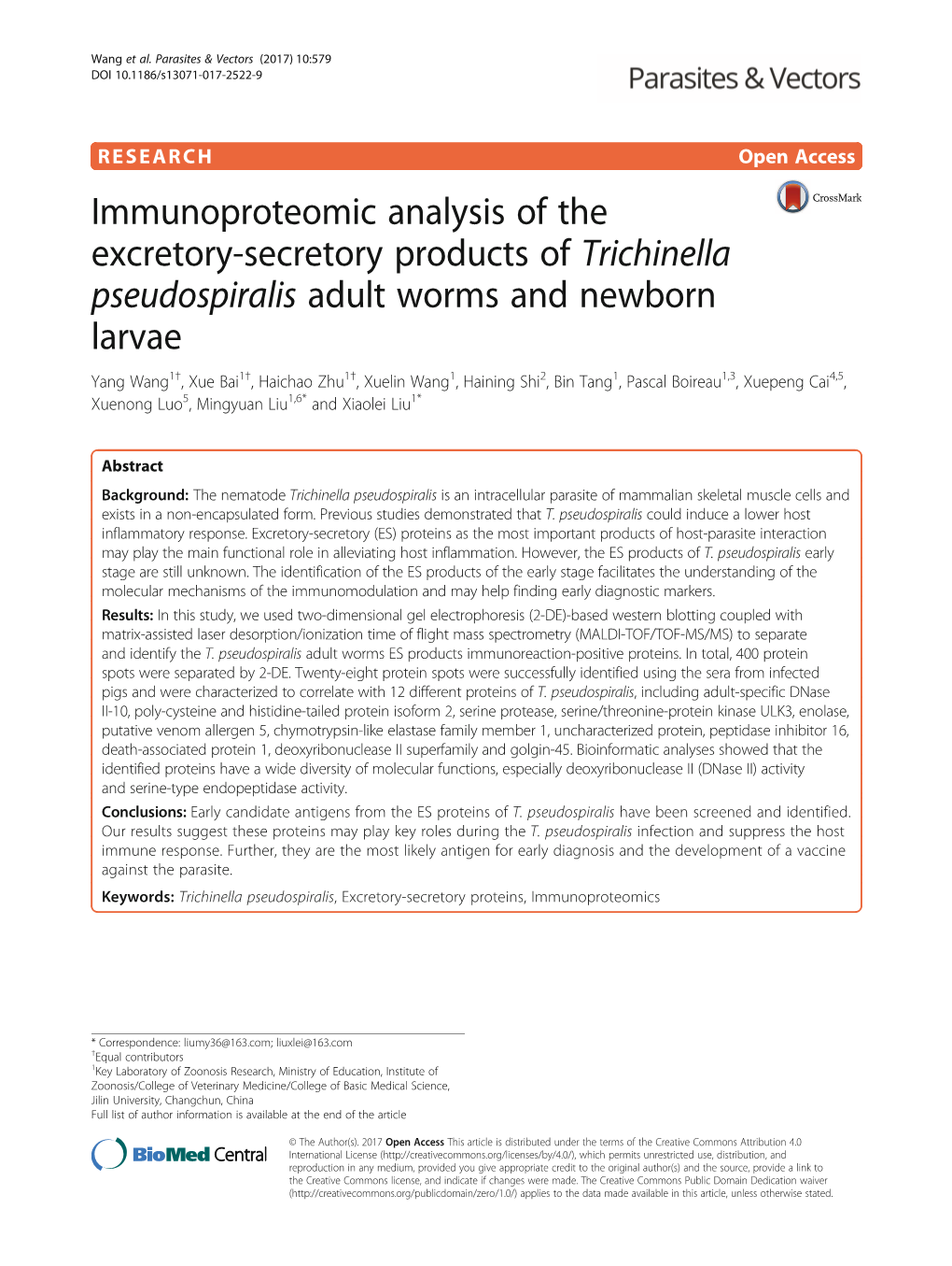 Immunoproteomic Analysis of the Excretory-Secretory Products Of