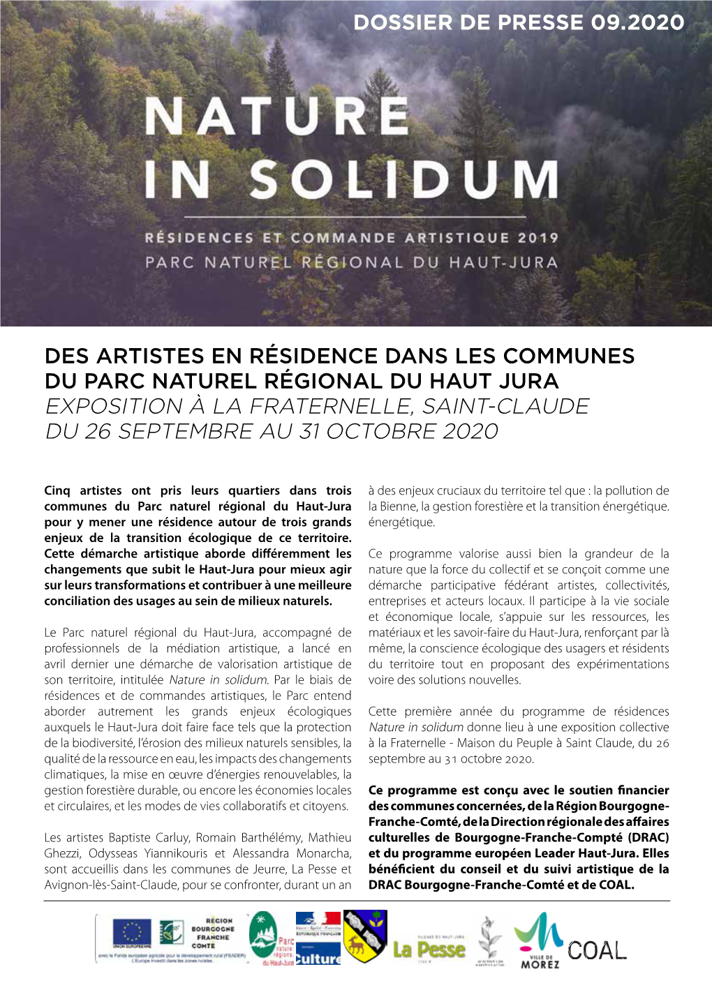 Des Artistes En Résidence Dans Les Communes Du Parc Naturel Régional Du Haut Jura Exposition À La Fraternelle, Saint-Claude Du 26 Septembre Au 31 Octobre 2020