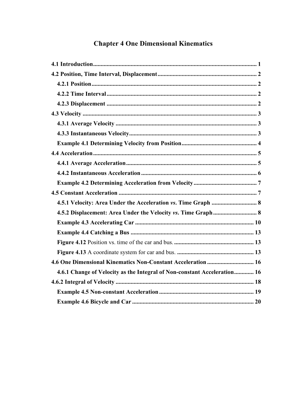 Chapter 4 One Dimensional Kinematics