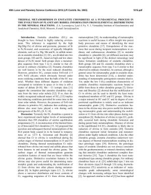Thermal Metamorphism in Enstatite Chondrites As Fundamental