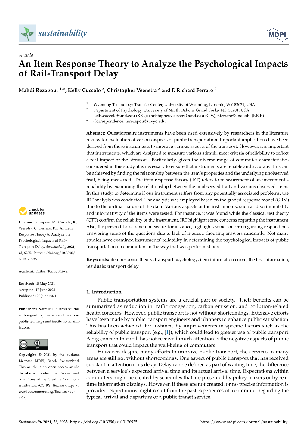 An Item Response Theory to Analyze the Psychological Impacts of Rail-Transport Delay