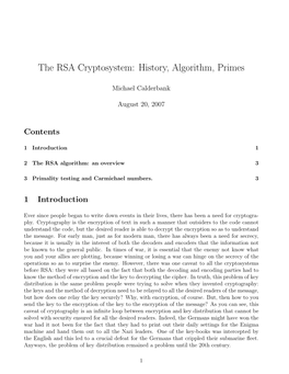 The RSA Cryptosystem: History, Algorithm, Primes