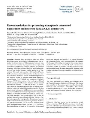 Recommendations for Processing Atmospheric Attenuated Backscatter Proﬁles from Vaisala CL31 Ceilometers