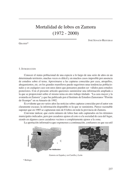 Mortalidad De Lobos En Zamora (1972 - 2000)