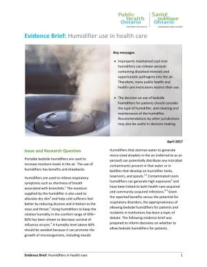 Humidifier Use in Health Care