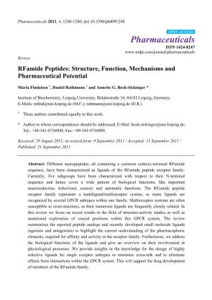 Rfamide Peptides: Structure, Function, Mechanisms and Pharmaceutical Potential