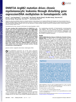 DNMT3A Arg882 Mutation Drives Chronic Myelomonocytic Leukemia Through Disturbing Gene Expression/DNA Methylation in Hematopoietic Cells