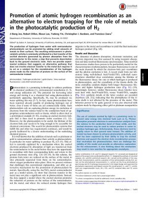 Promotion of Atomic Hydrogen Recombination As an Alternative To