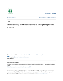 Nucleate-Boiling Heat Transfer to Water at Atmospheric Pressure