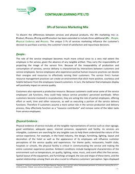 CONTINUUM LEARNING PTE LTD 3Ps of Services Marketing