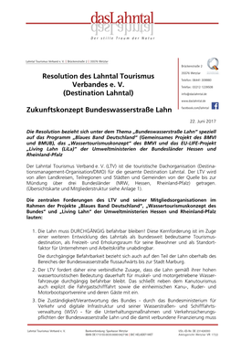 Resolution Des Lahntal Tourismus Verbandes E. V. (Destination Lahntal)