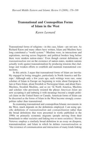 Transnational and Cosmopolitan Forms of Islam in the West Karen Leonard