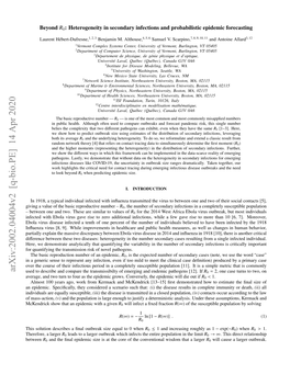 Arxiv:2002.04004V2 [Q-Bio.PE] 14 Apr 2020 Used to Describe and Compare the Transmissibilty of Emerging and Endemic Pathogens [12]