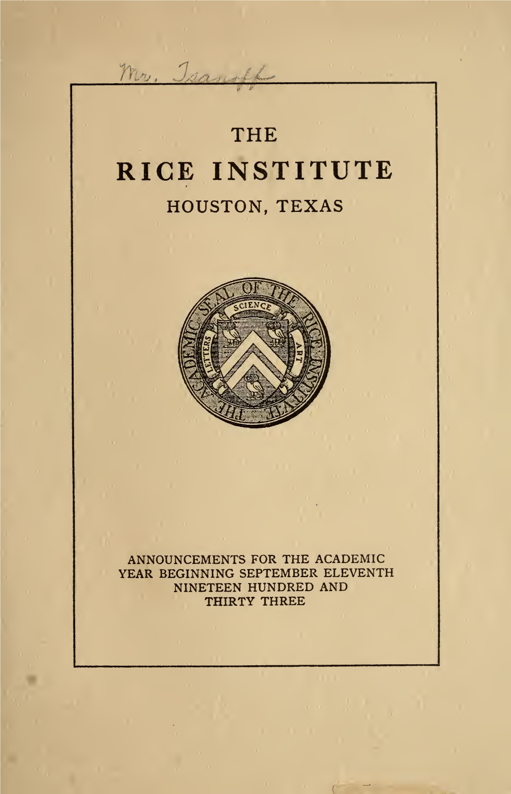 Rice University General Announcements