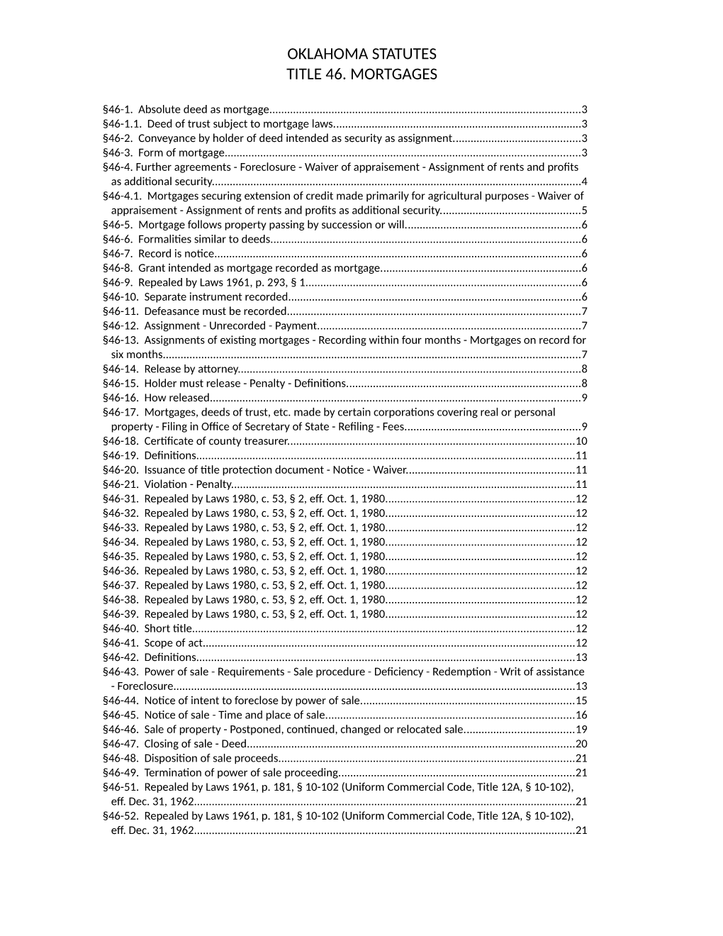 Oklahoma Statutes Title 46. Mortgages