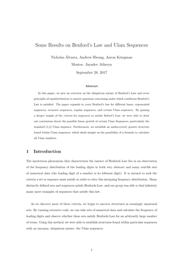 Some Results on Benford's Law and Ulam Sequences