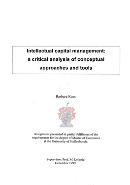 Intellectual Capital Management: a Critical Analysis of Conceptual Approaches and Tools
