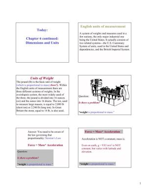 Dimensions and Units English Units of Measurement Units of Weight