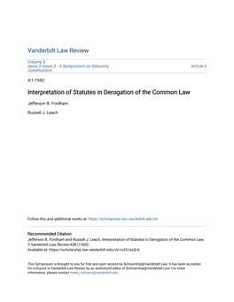 Interpretation of Statutes in Derogation of the Common Law